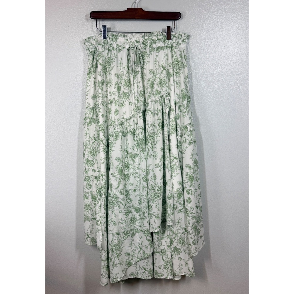 Scarlet Darkness Skirt Women 2XL Green Floral Maxi Tiered Ruffle Boho Cottage